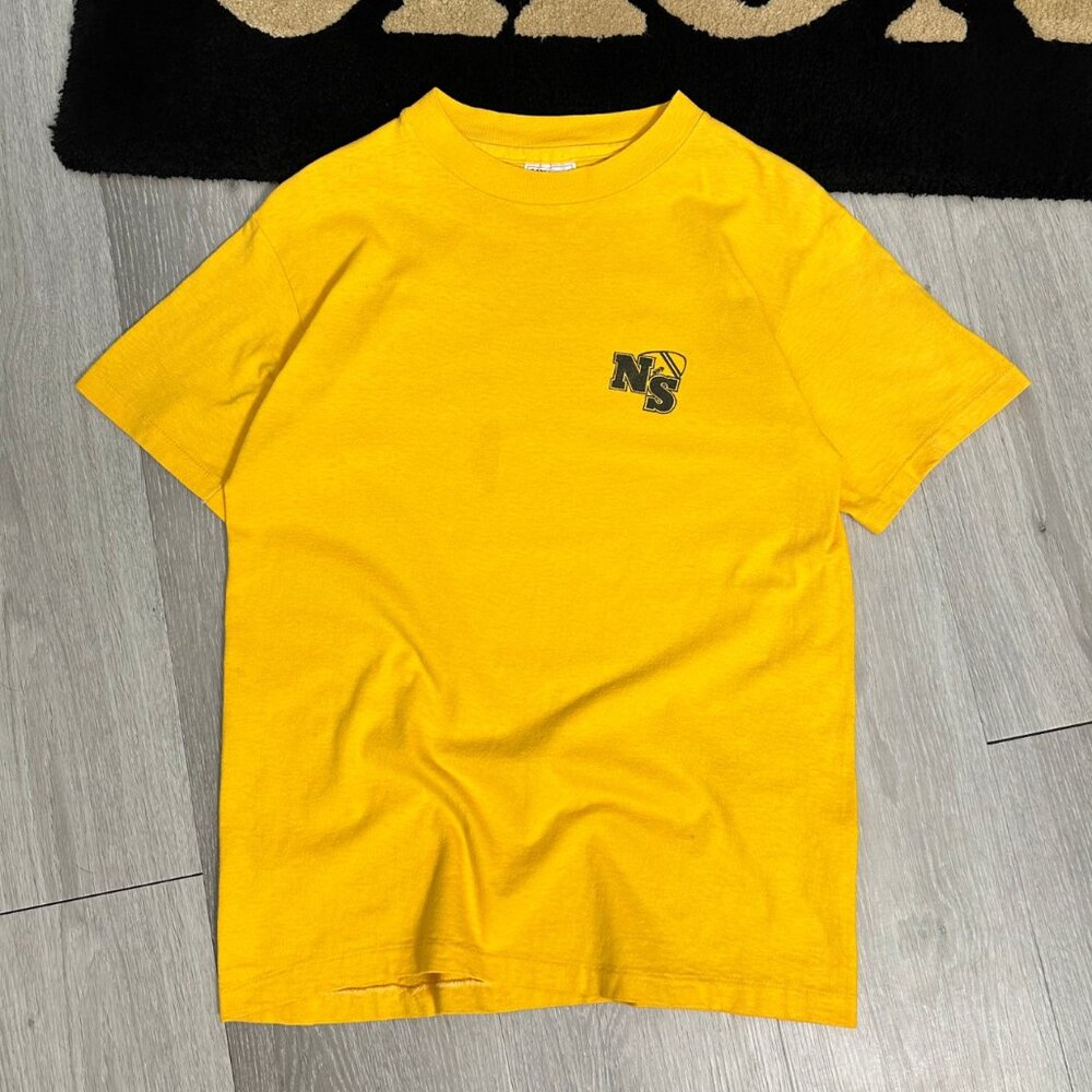 Vintage Hanes Beefy School Football Men's Yellow Single Stitch T-Shirt - Medium